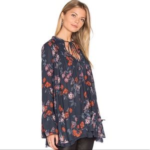 Free People 'So Fine' Navy Floral Tunic Blouse